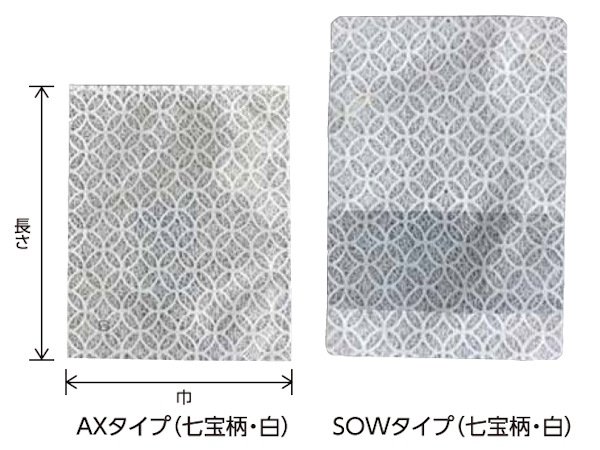 画像2: 真空パック・ボイル用(95℃30分) バリアナイロン印刷三方袋 SOWJタイプ(七宝柄窓付き) SOWJ-1 (140×200mm) ベリーパック(富士カガク) 小ロットタイプ 1ケース1,000枚入り ※個人宅別途送料 (2)