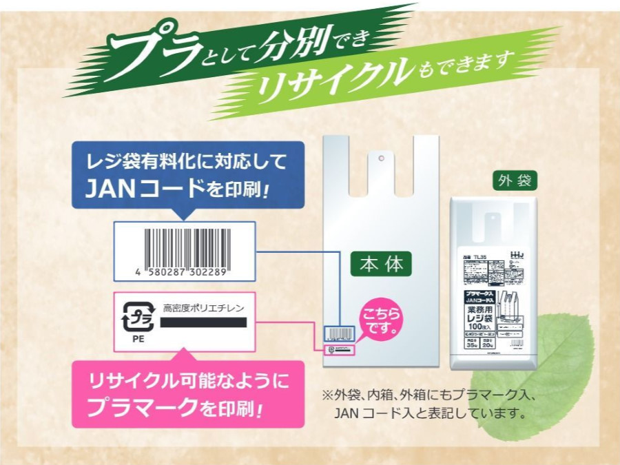 白色レジ袋 JANコード・プラマーク印刷タイプ (西日本25号/東日本8号) TL25 (250(90)×340mm) ハウスホールドジャパン  1ケース6,000枚入り ※個人宅別途送料